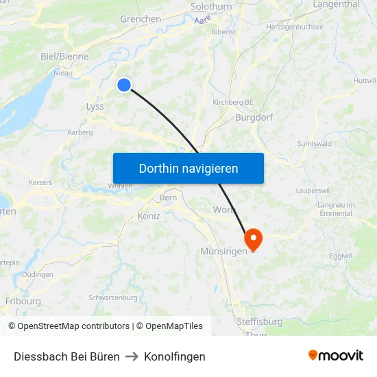 Diessbach Bei Büren to Konolfingen map