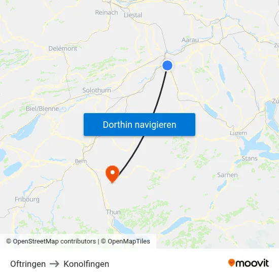 Oftringen to Konolfingen map