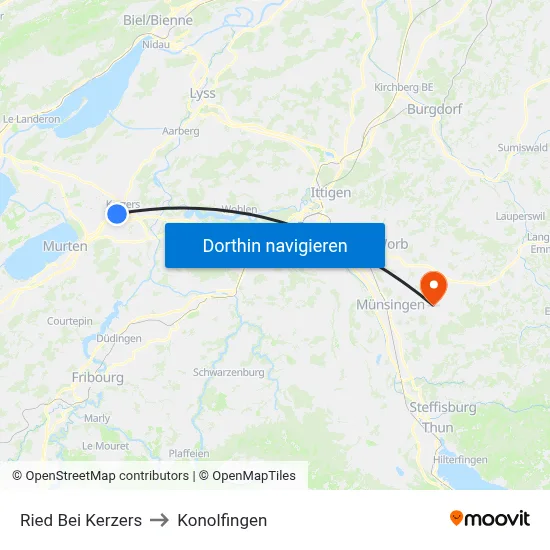 Ried Bei Kerzers to Konolfingen map