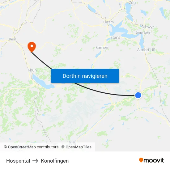 Hospental to Konolfingen map