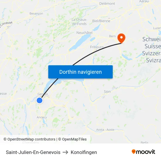 Saint-Julien-En-Genevois to Konolfingen map
