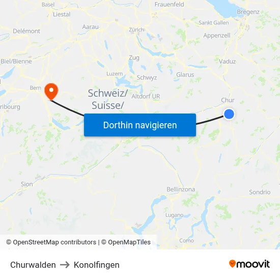Churwalden to Konolfingen map
