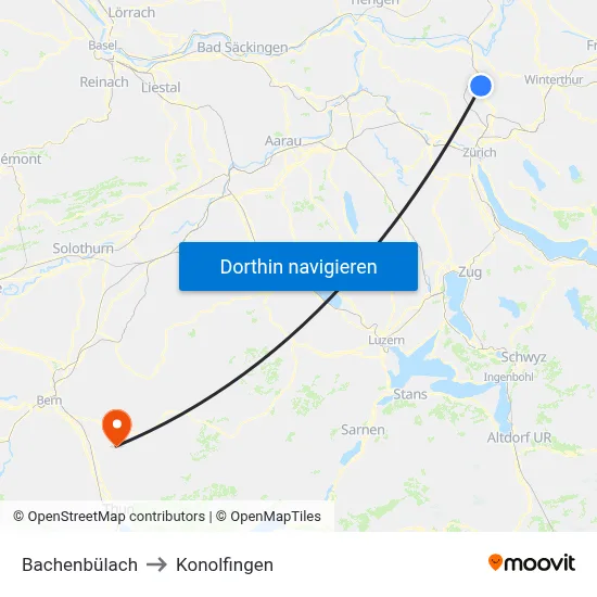 Bachenbülach to Konolfingen map