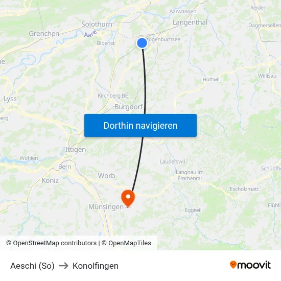Aeschi (So) to Konolfingen map