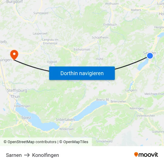 Sarnen to Konolfingen map