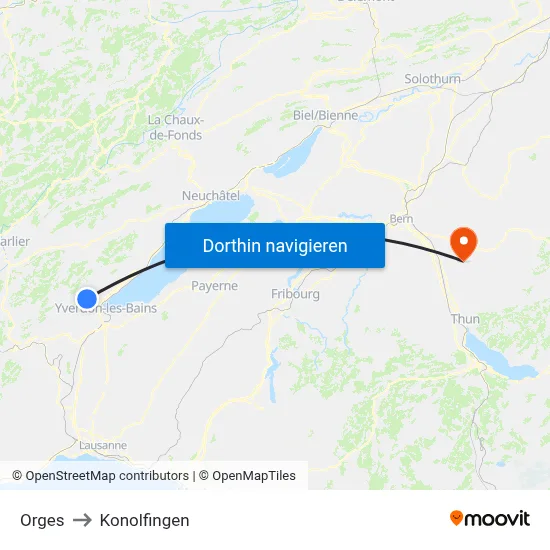 Orges to Konolfingen map