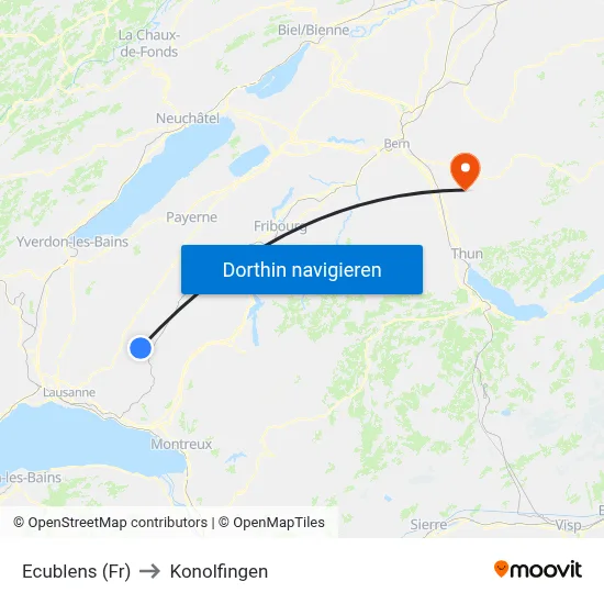 Ecublens (Fr) to Konolfingen map