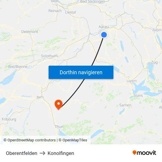 Oberentfelden to Konolfingen map