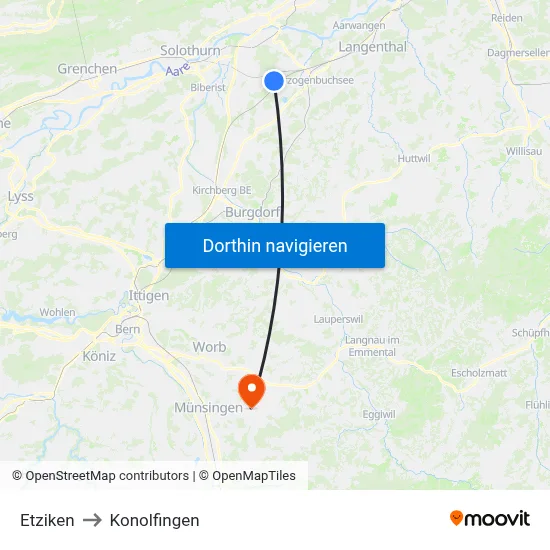 Etziken to Konolfingen map