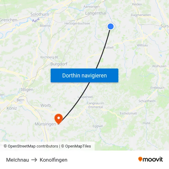 Melchnau to Konolfingen map