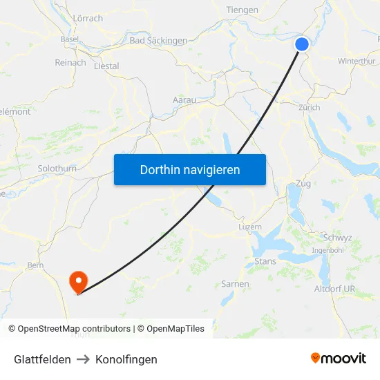 Glattfelden to Konolfingen map