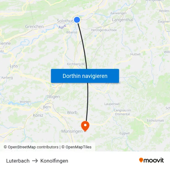Luterbach to Konolfingen map