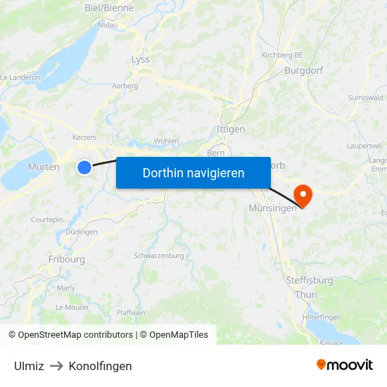 Ulmiz to Konolfingen map
