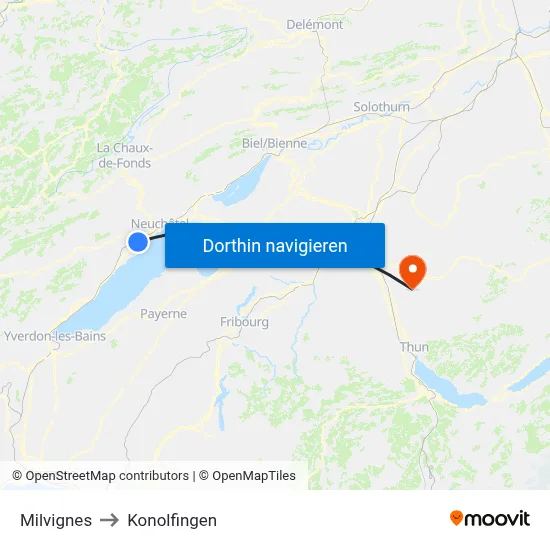 Milvignes to Konolfingen map