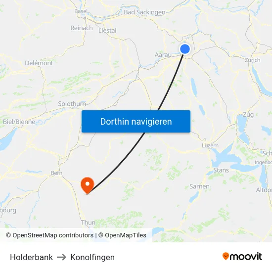 Holderbank to Konolfingen map