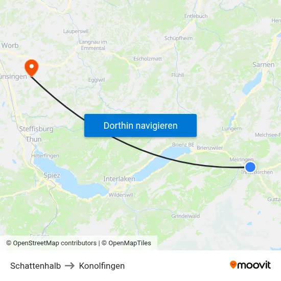 Schattenhalb to Konolfingen map