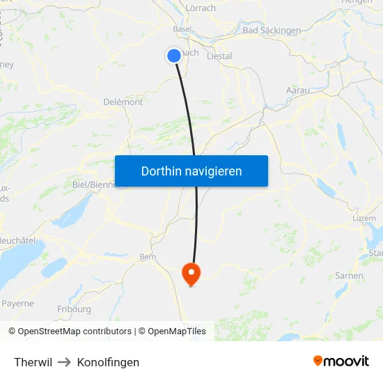 Therwil to Konolfingen map
