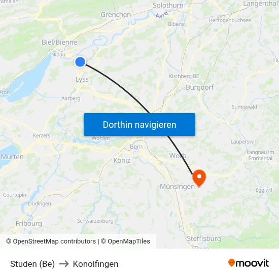 Studen (Be) to Konolfingen map