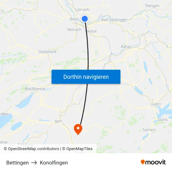 Bettingen to Konolfingen map