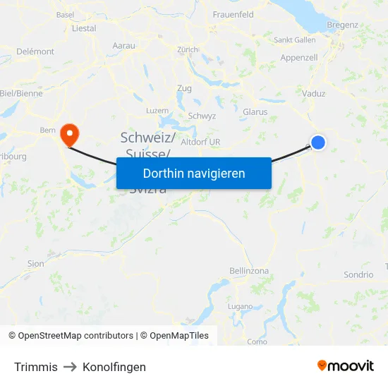 Trimmis to Konolfingen map
