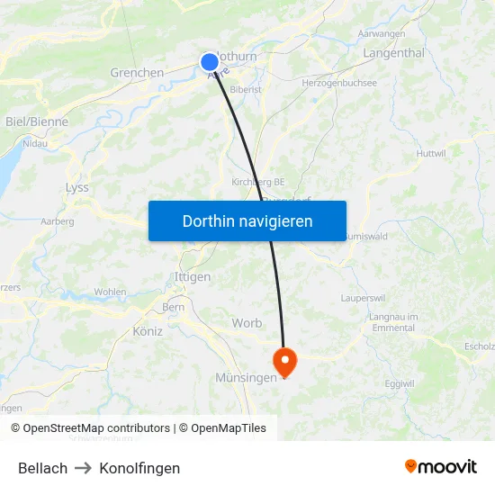 Bellach to Konolfingen map