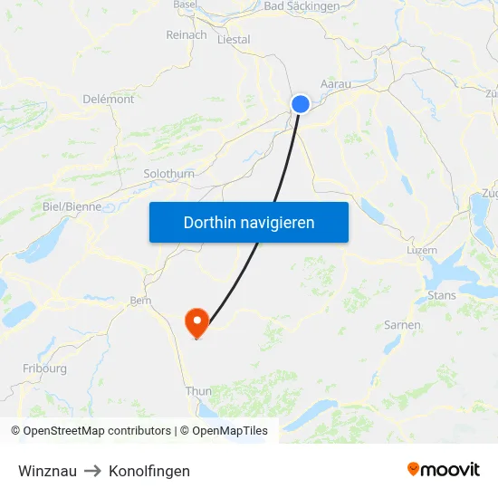 Winznau to Konolfingen map