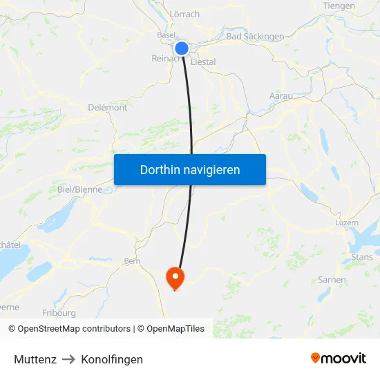 Muttenz to Konolfingen map