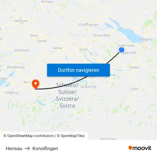 Herisau to Konolfingen map