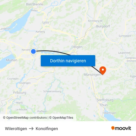 Wileroltigen to Konolfingen map