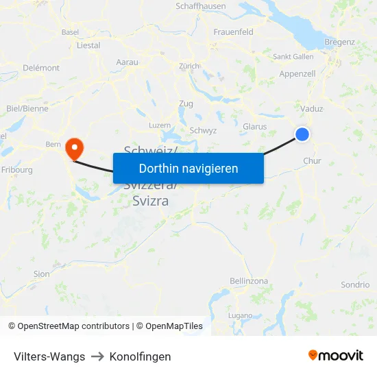 Vilters-Wangs to Konolfingen map