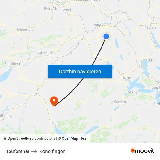Teufenthal to Konolfingen map