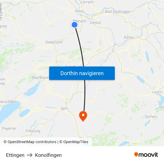 Ettingen to Konolfingen map