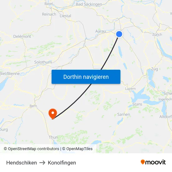 Hendschiken to Konolfingen map