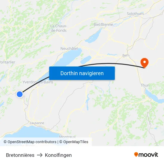 Bretonnières to Konolfingen map