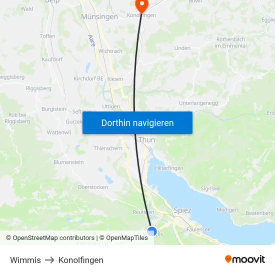 Wimmis to Konolfingen map