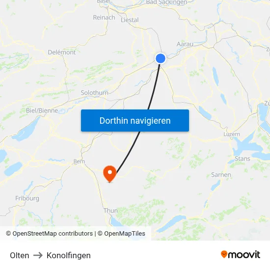 Olten to Konolfingen map
