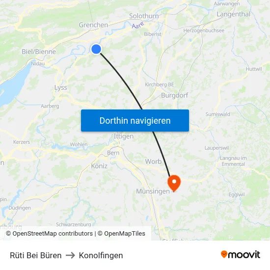 Rüti Bei Büren to Konolfingen map