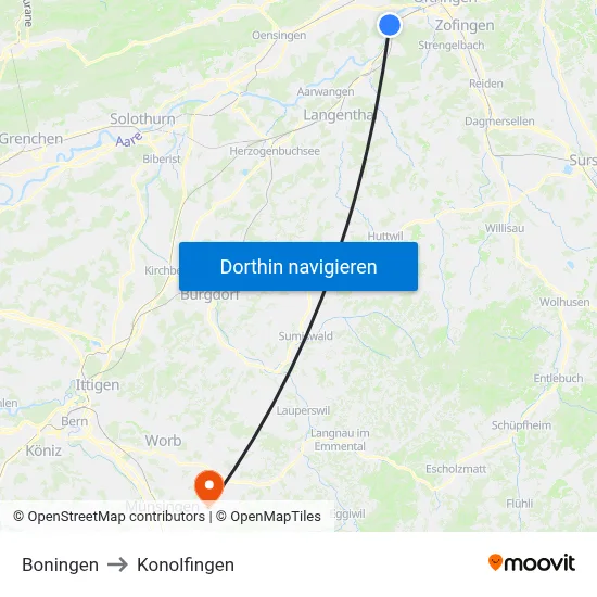 Boningen to Konolfingen map