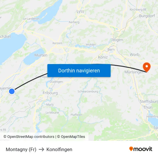 Montagny (Fr) to Konolfingen map