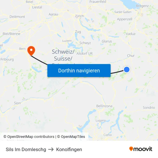 Sils Im Domleschg to Konolfingen map