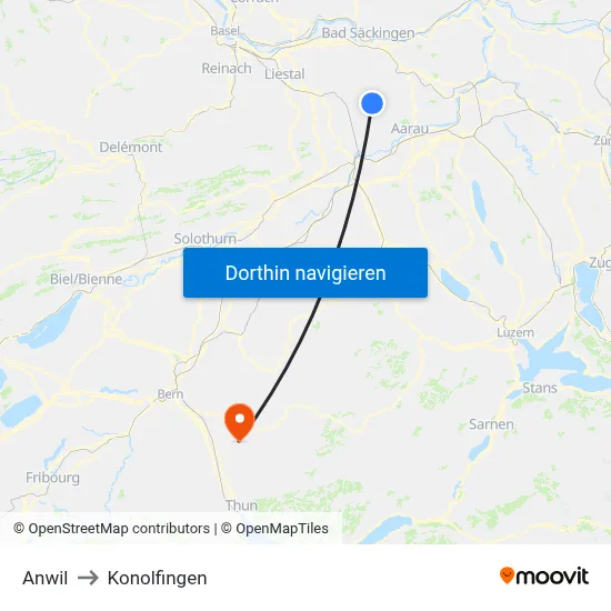 Anwil to Konolfingen map