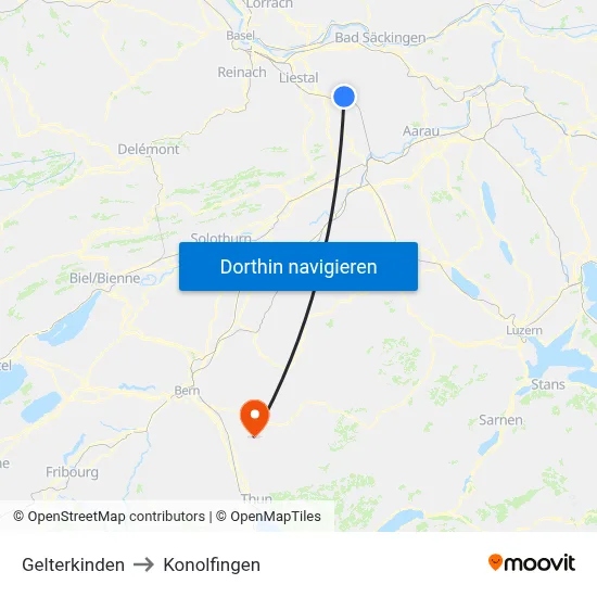 Gelterkinden to Konolfingen map