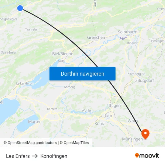 Les Enfers to Konolfingen map