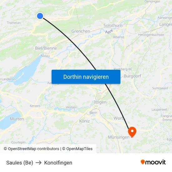 Saules (Be) to Konolfingen map