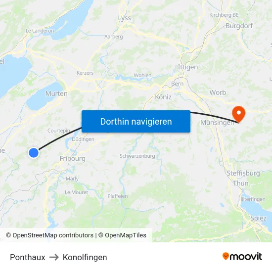 Ponthaux to Konolfingen map