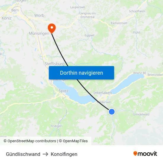 Gündlischwand to Konolfingen map