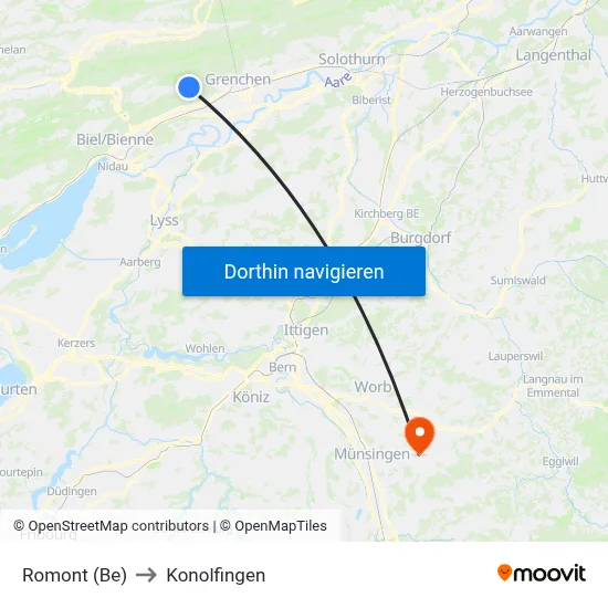Romont (Be) to Konolfingen map