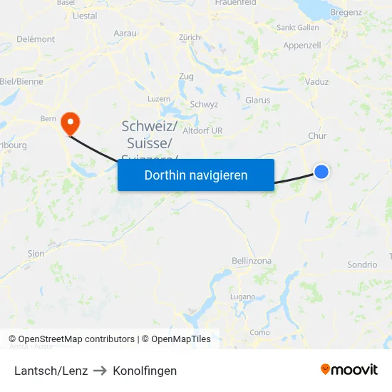 Lantsch/Lenz to Konolfingen map