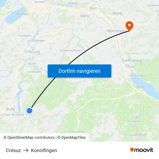Crésuz to Konolfingen map