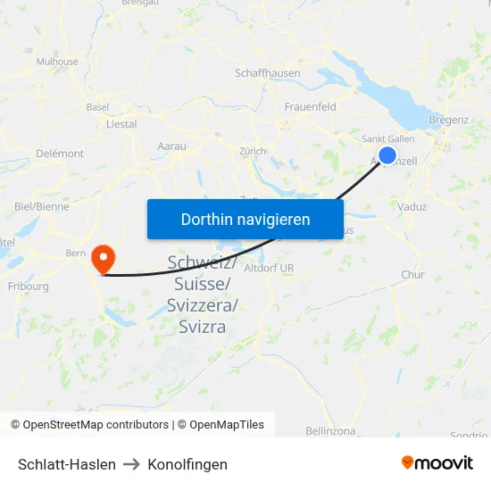 Schlatt-Haslen to Konolfingen map